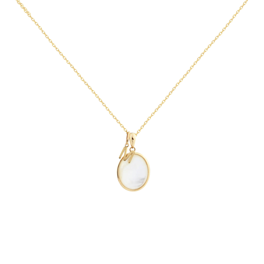 Mother of Pearl Oval Necklace with Initial Charm