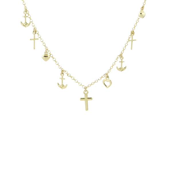 Heart, Cross and Anchor Charms Necklace