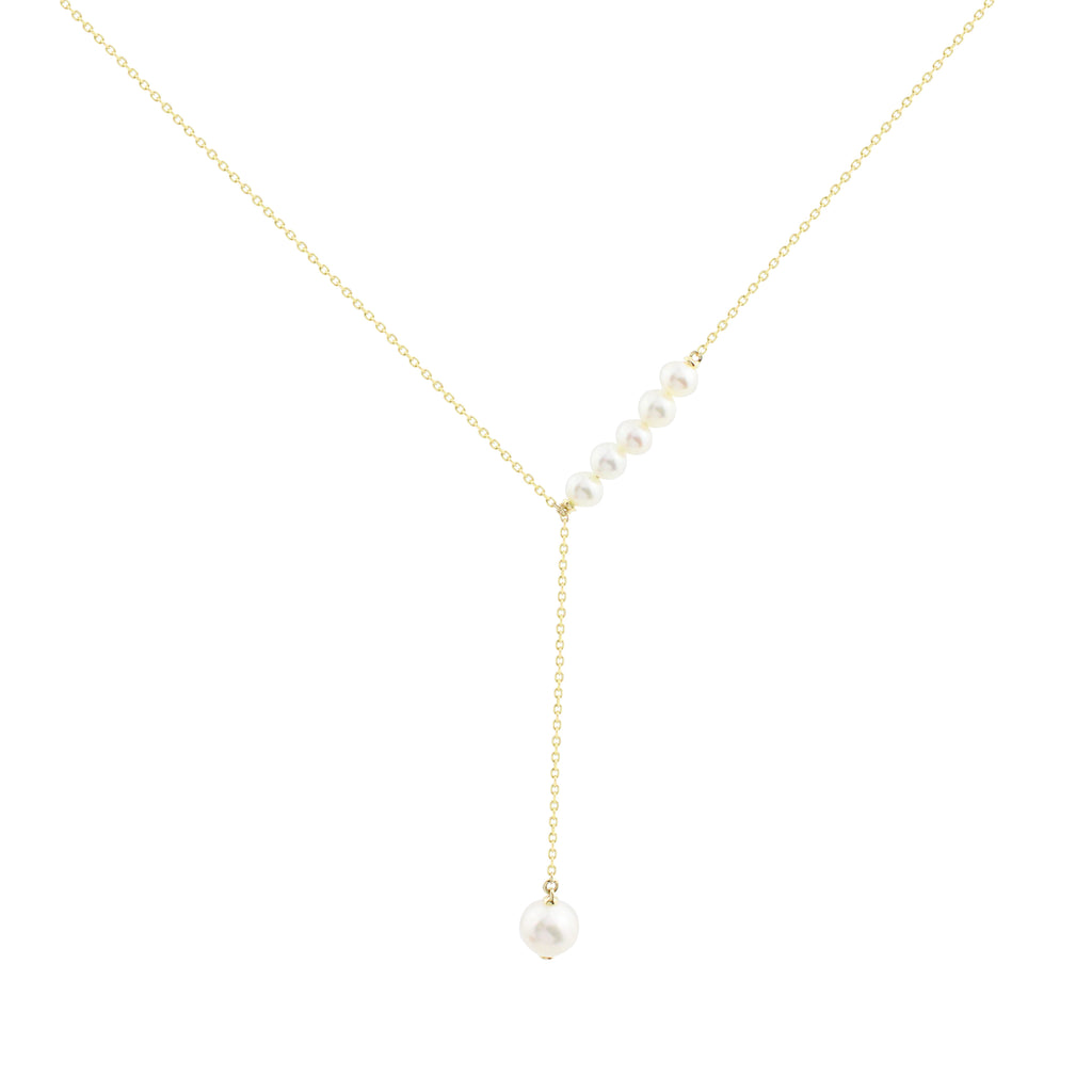 Solitaire Drape Pearl Lariat Necklace