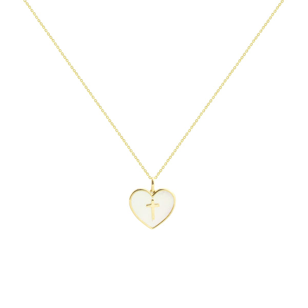 Mother of Pearl Heart with Cross Necklace