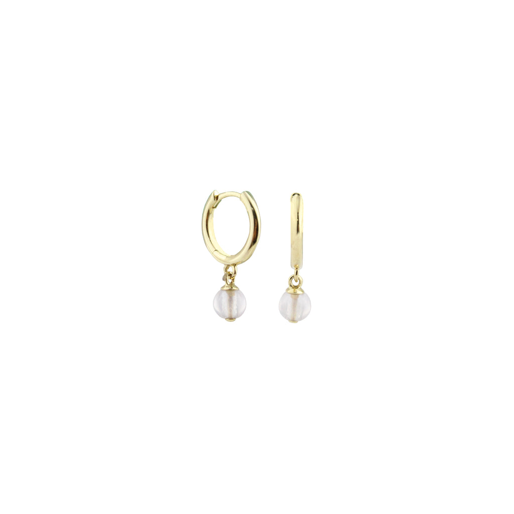Bambino Gold Hoop Earrings with Rose Quartz Charm