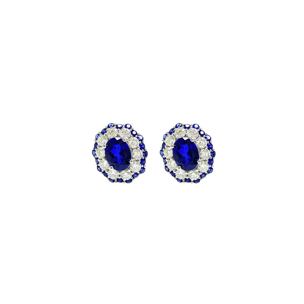 Oval Sapphire Stud Earrings in 18K White Gold