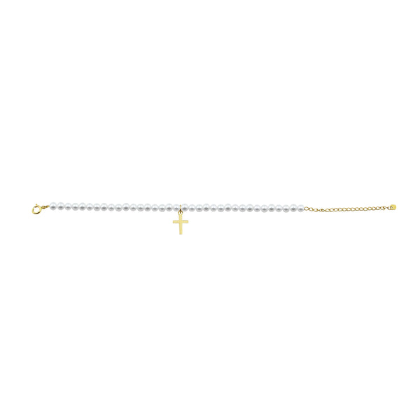 Cross in 14K Yellow Gold Freshwater Pearl Bracelet
