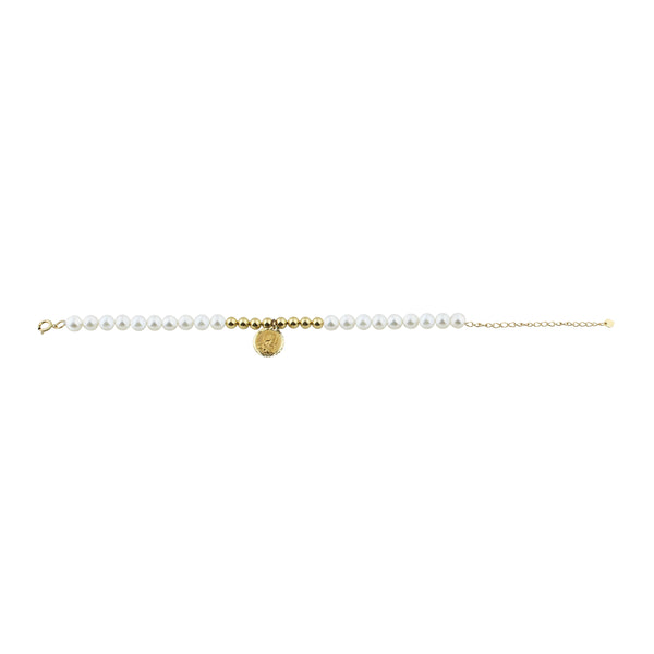 Our Lady of Perpetual Help in 14K Yellow Gold Freshwater Pearl Bracelet