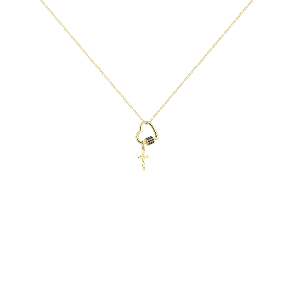 Cross in 18K Yellow Gold Heart Carabiner Necklace