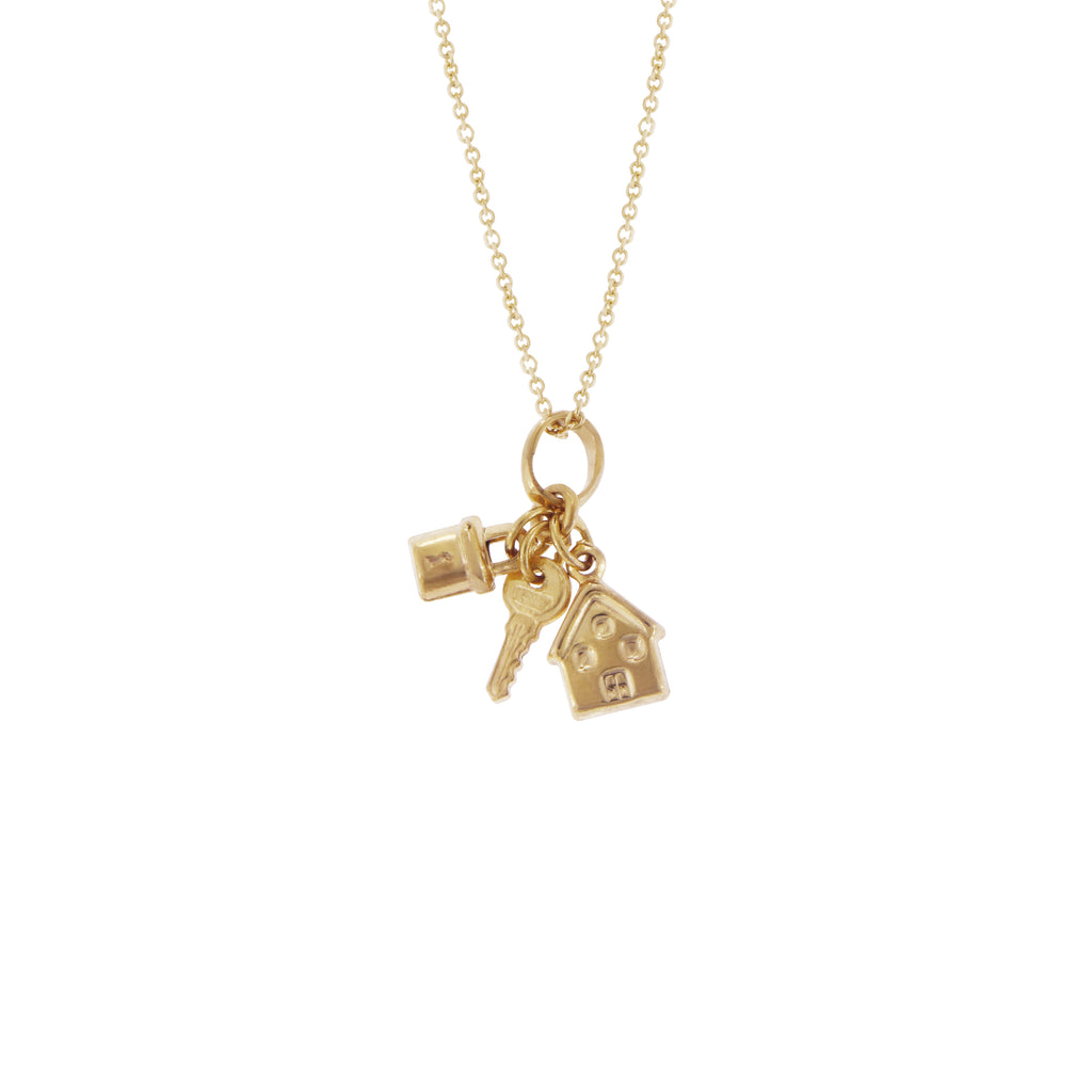 14K Italian Gold Necklace with Lockdown Charms