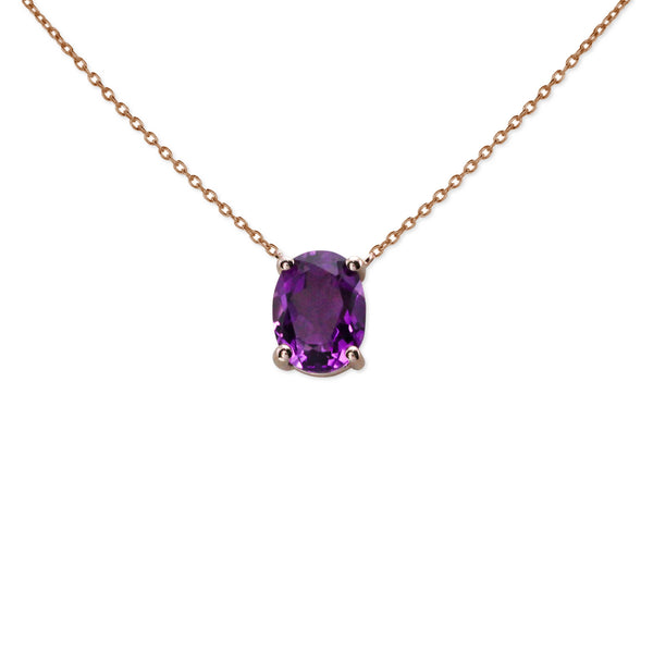Keepsake Collection Amethyst Oval Necklace in 14K Rose Gold