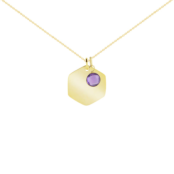 14K Italian Gold Necklace with Hexagon and Birthstone charm