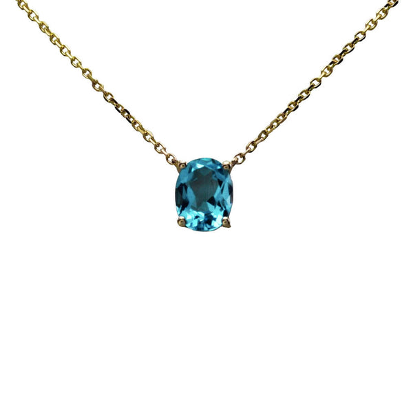 Keepsake Collection Blue Topaz Oval Necklace in 14K Yellow Gold