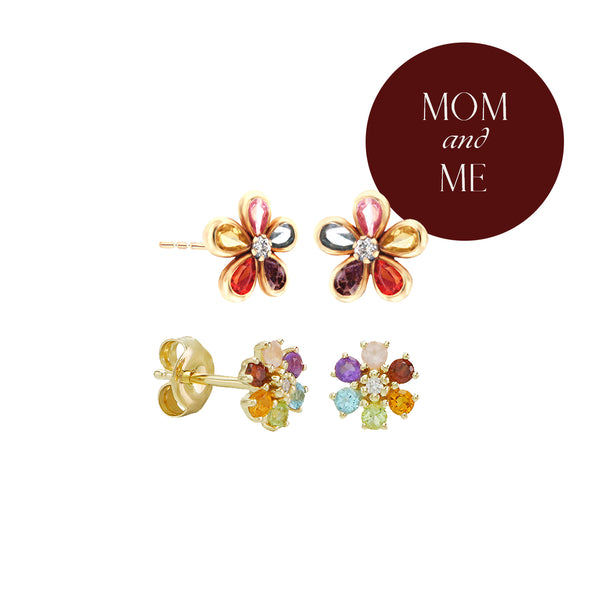 Mom and Me: Little Missy Flower Stud Earrings & Babe, Just Be Yourself Rainbow Floral Stud Earrings