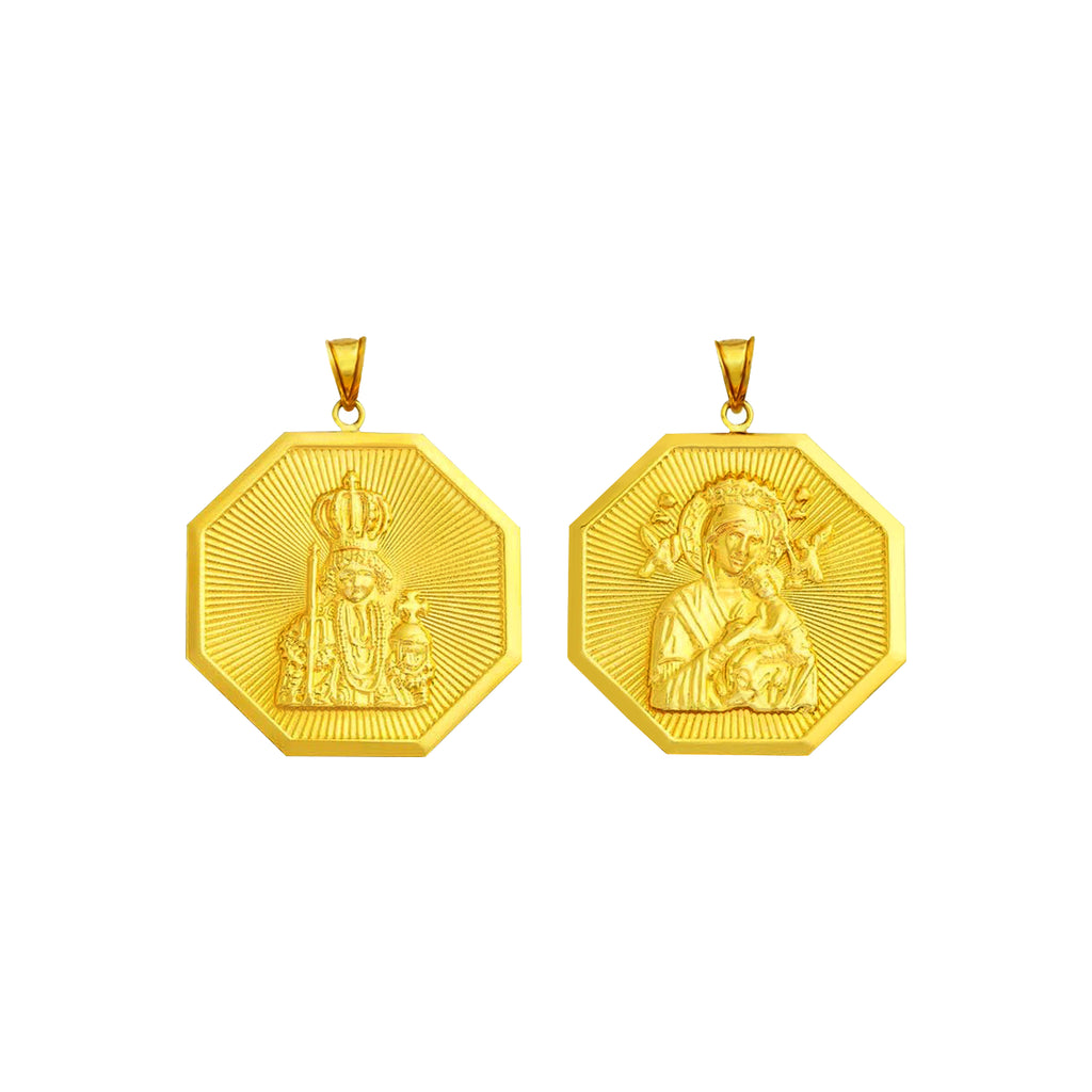 18K Chinese Gold Sto Niño and Mother of Perpetual Help Reversible Octagon Pendant