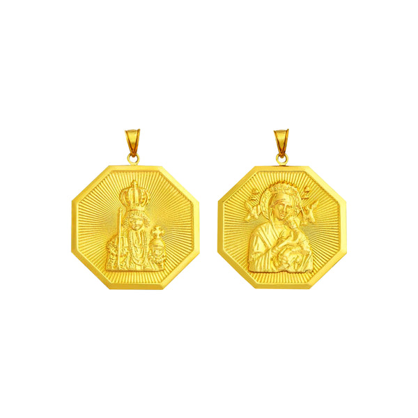 18K Chinese Gold Sto Niño and Mother of Perpetual Help Reversible Octagon Pendant