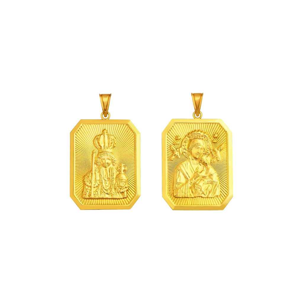 18K Chinese Gold Sto Niño and Mother of Perpetual Help Reversible Rectangle Pendant