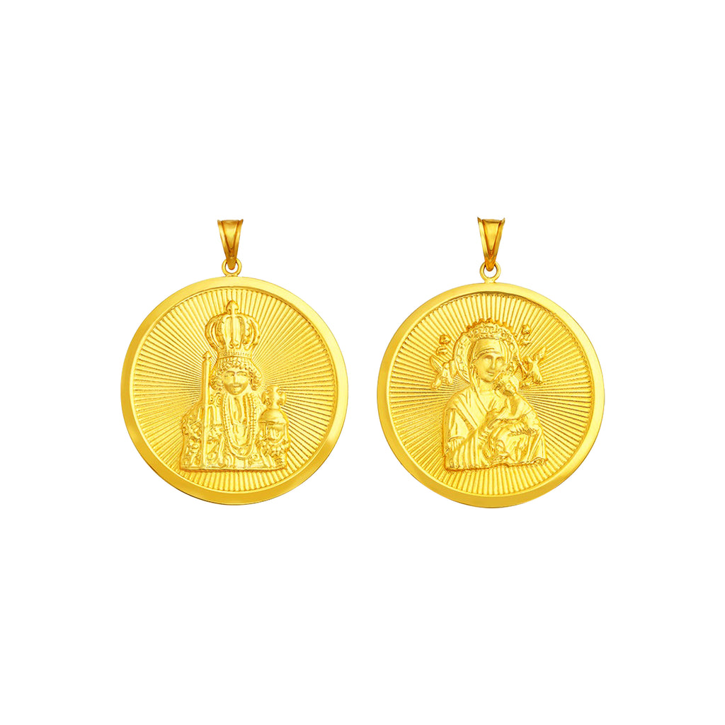 18K Chinese Gold Sto Niño and Mother of Perpetual Help Reversible Round Pendant