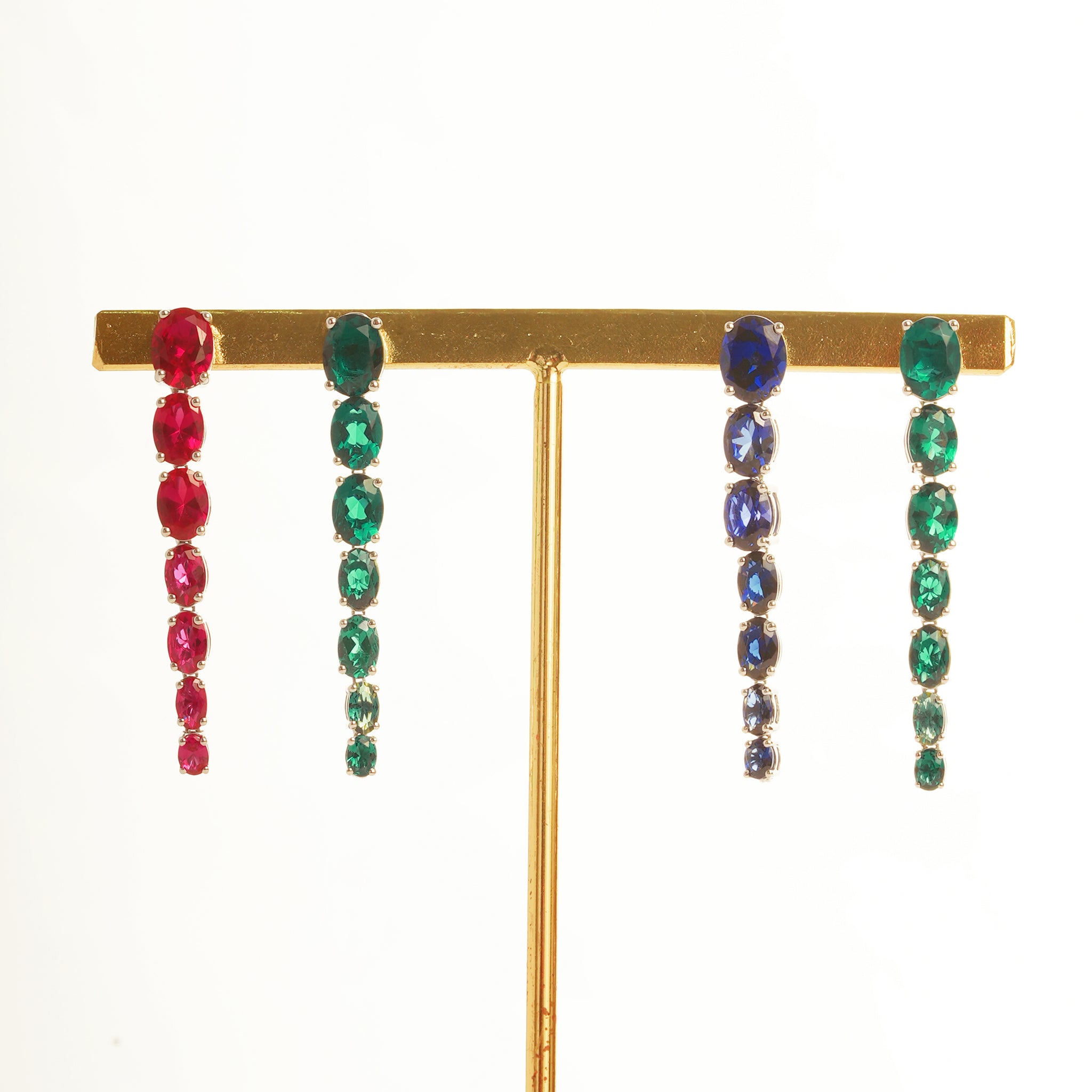 Color Me Contrast Ruby and Emerald Dangling Earrings