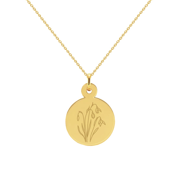 Birth Month Flower in Yellow Gold Disc Necklace