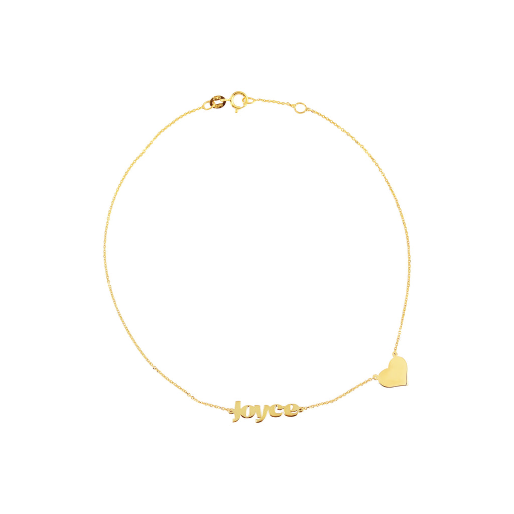 Name Anklet with Engravable Heart Charm