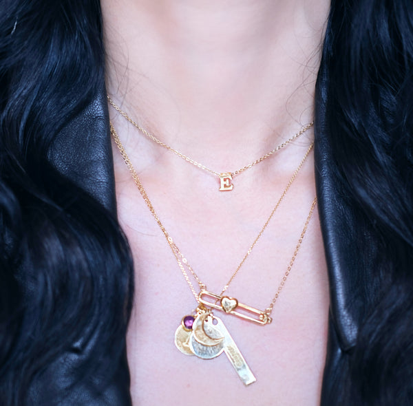 Naomi Disc Necklace with Crescent Moon Charm