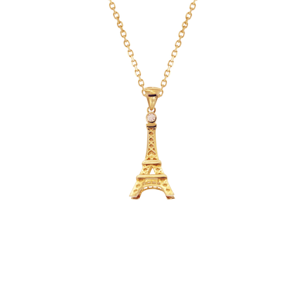 14K Italian Gold Necklace with Eiffel Tower Charm