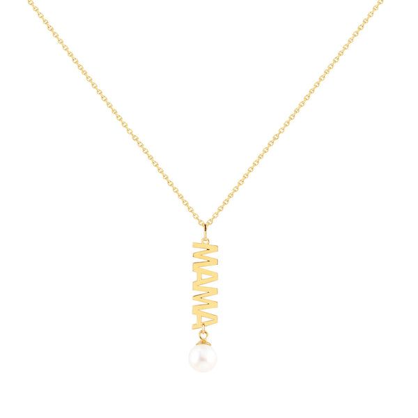 14K Italian Gold Mama Necklace with Pearl Charm
