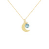 Yellow Gold Crescent Moon Necklace with Birthstone Charm