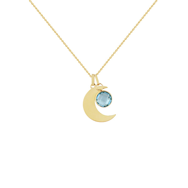Yellow Gold Crescent Moon Necklace with Birthstone Charm