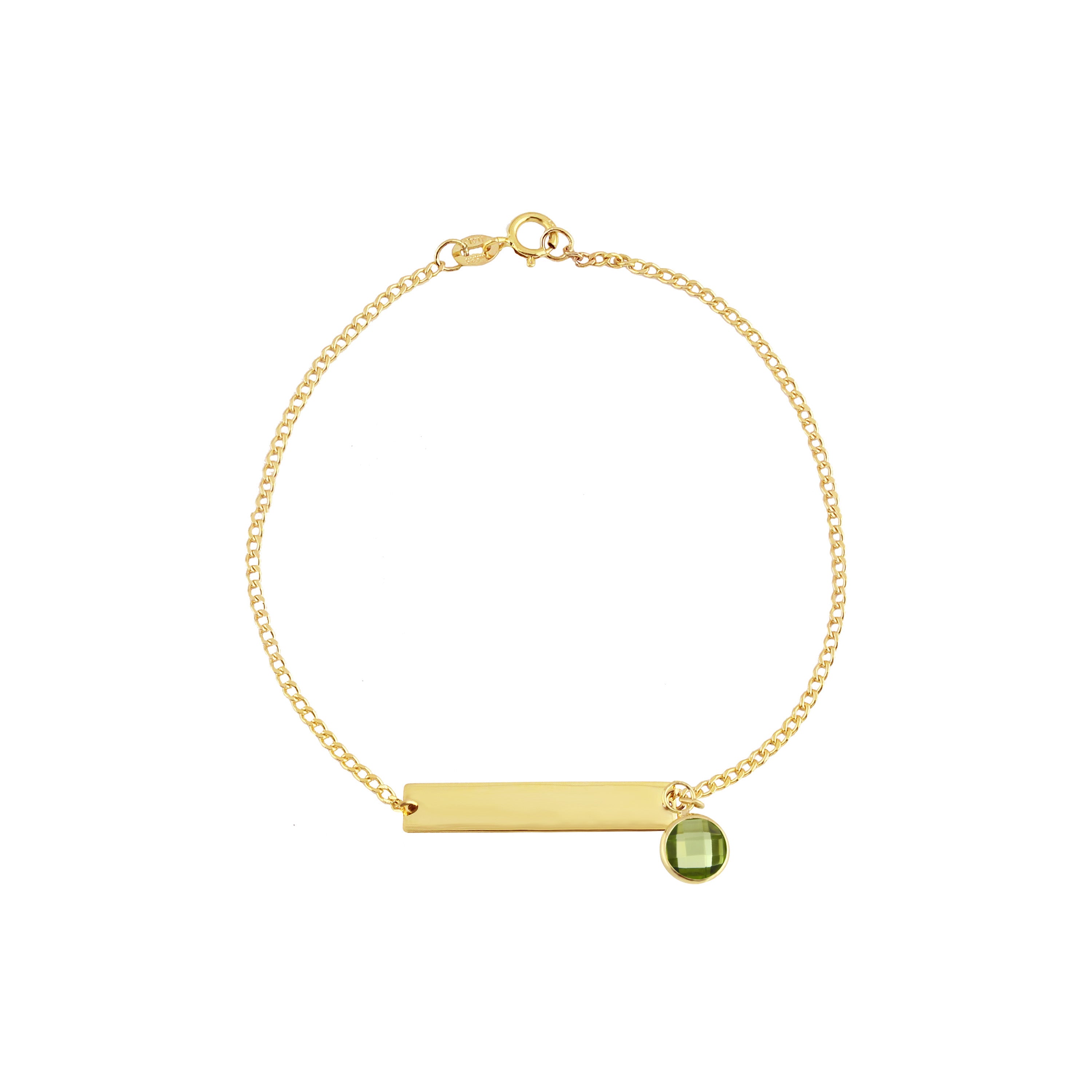 Yellow Gold Horizontal Bar Bracelet with Birthstone Charm